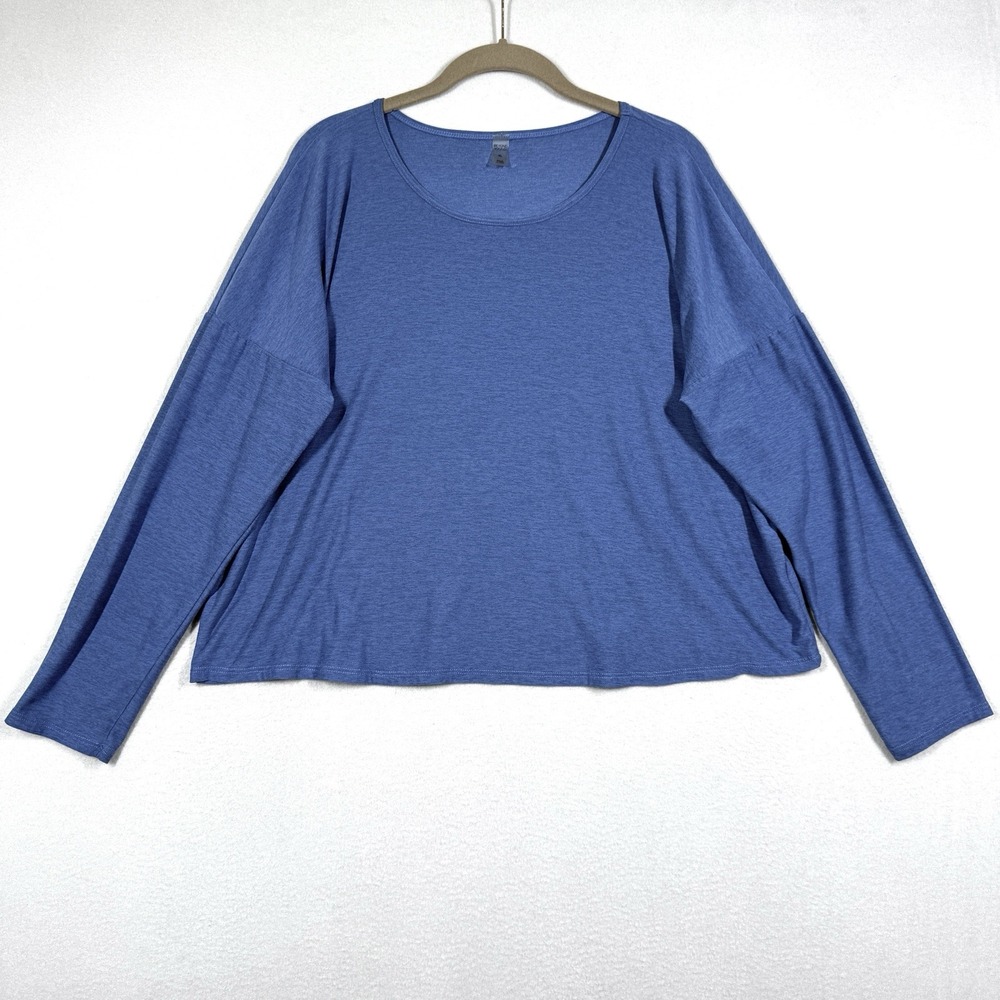 Beyond Yoga Top Womens XL Featherweight Pullover Blue Boxy Crop Long Sleeve